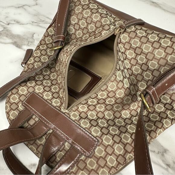 Nine West Y2K Era Brown Geometric Print Canvas Backpack Travel School Work - Picture 6 of 11